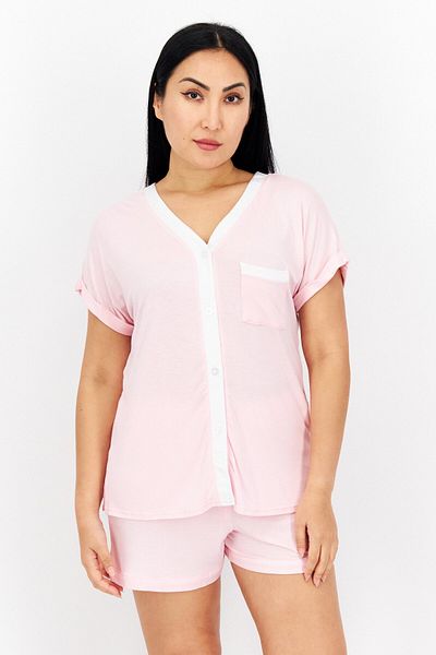 Anne Klein Women 2pc Set Plain Pajama, Pink