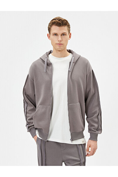 Koton Hooded Zipper and Pocket Raster Cardigan