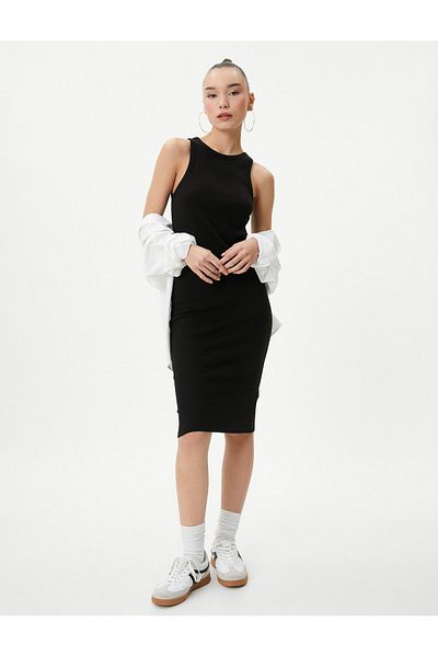 Koton Μολύβι Φόρεμα Halter Γιακάς Βαμβακερό Ριμπ