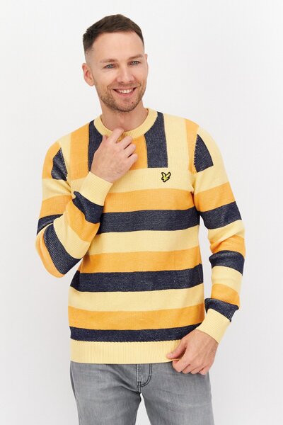 Lyle & Scott كنزة رجالية بأكمام طويلة وشعار ماركة برقبة دائرية، متعددة الألوان