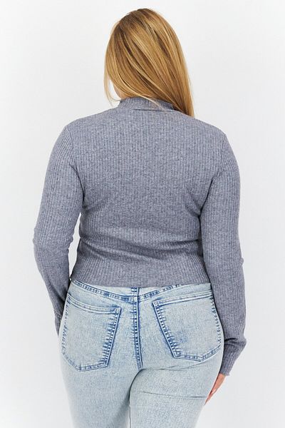 BB Dakota by Steve Madden Women Ruffle Collar Heather Sweater, Heather Grey