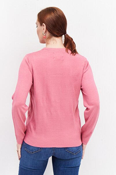 Threadbare Women Round Neck Textured Sweater, Pink Combo