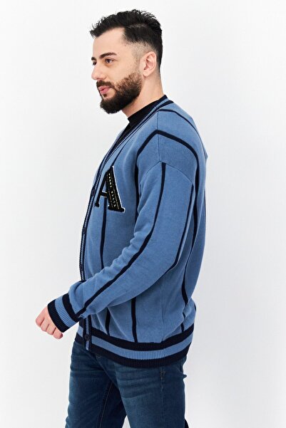 Perry Ellis Men Long Sleeve Embroidered Logo Cardigan Dusty Blue Combo