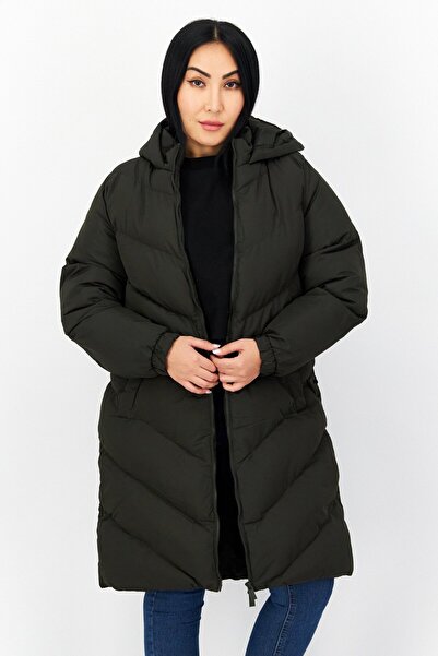 French Connection Women Hooded Plain Puffer Jacket, Olive