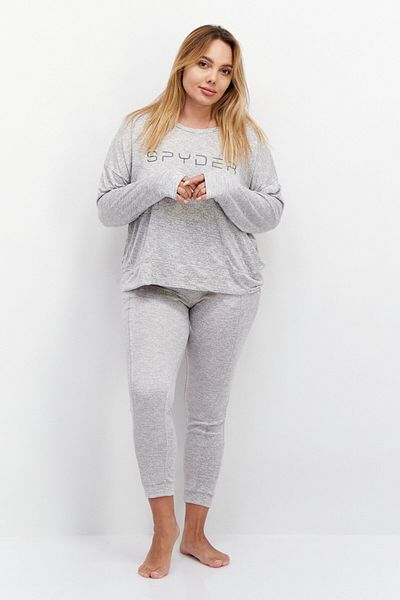 Spyder Women 2 Pieces Heather Full Sleeves Top And Pajamas Set, Grey