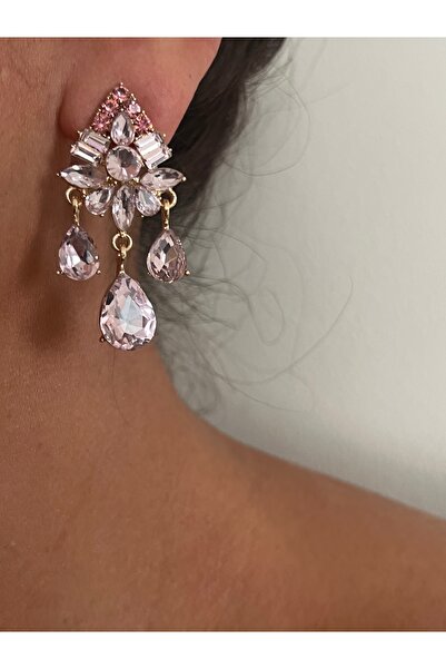 tones official أقراط متدلية من حجر الكريستال عالي الجودة باللون الوردي الباهت