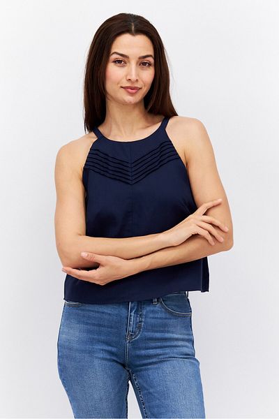 Esprit Women Halter Neck Sleeveless Solid Top, Navy