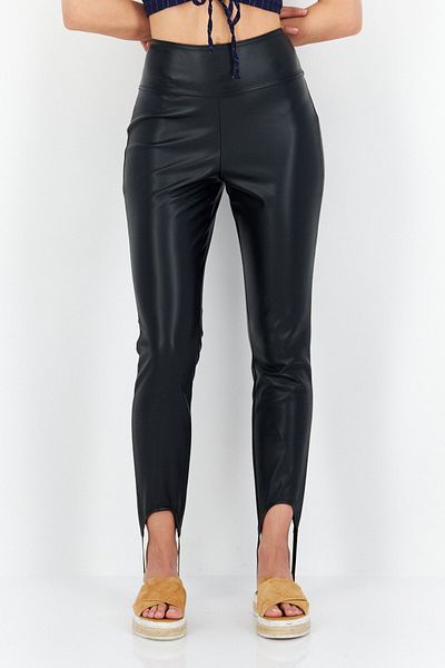 Weworewhat Women Skinny Fit High Rise Plain Leather Pants, Black