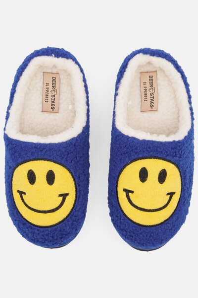 Deer Stags Men Slip on Faux Fur Slipper, Blue Combo