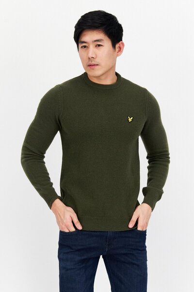 Lyle & Scott Men Crew Neck Embroidered Logo Knitted Sweater, Olive