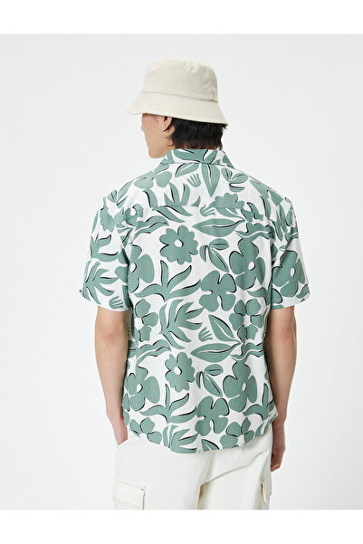 Koton Cămașă cu mânecă scurtă cu imprimeu floral, cu buzunar, guler clasic, cu nasturi