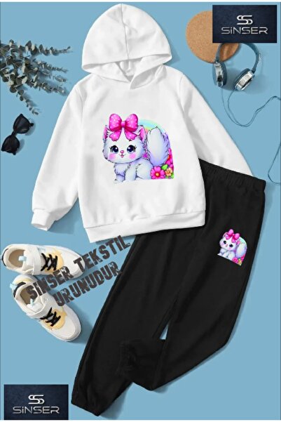 SİNSER TEKS Girls/Boys Hooded Children's Printed Tracksuit Set with "Ket Cute...