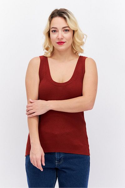 Esprit Women Scoop Neck Sleeveless Ribbed Tank Top, Brown
