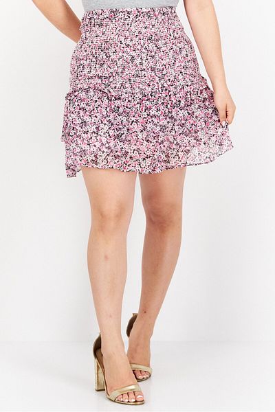 Karl Lagerfeld Women Allover Print Tiered Skirt, Pink Combo