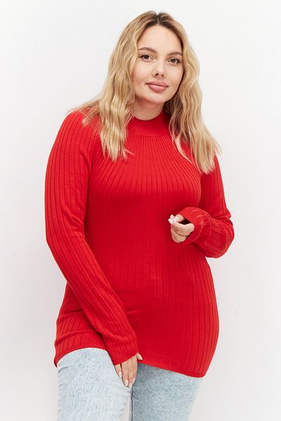 ZERO Women High Neck Long Sleeve Knitted Sweater, Red