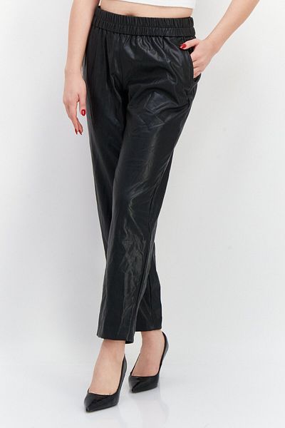 Anne Klein Women Plain Pull On Faux-leather Pant, Black