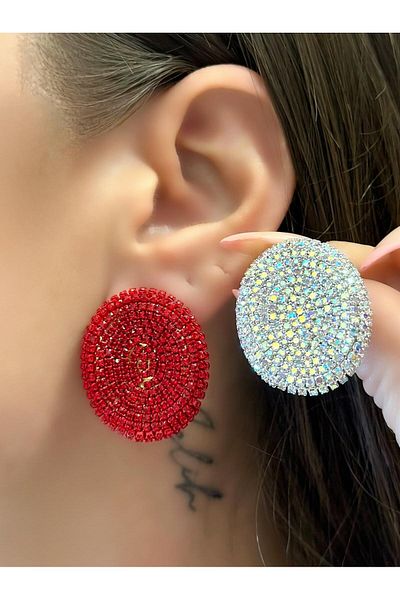 MyladyAccessoriess Oval Cut Full Zircon Stone Detailed Premium Series Earrings White