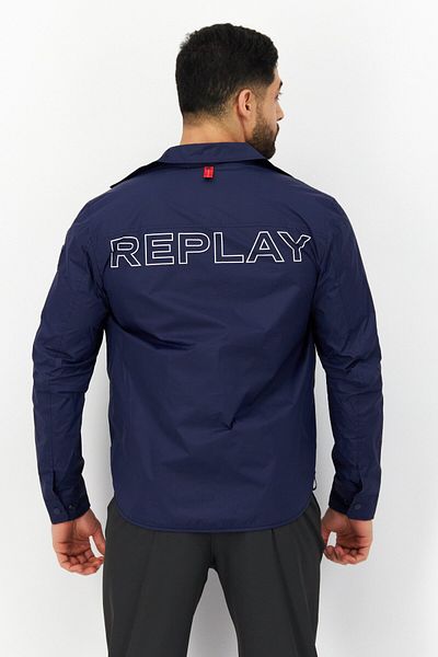 Replay Men Brand Logo Windbreaker Jacket, Navy Blue