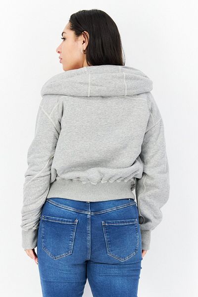 Marc New York Women Hooded Long Sleeve Textured Full Zip Jacket, Ivory