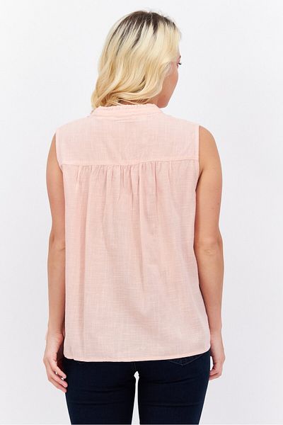 Esprit Women Split Neck Sleeveless Textured Top, Pink