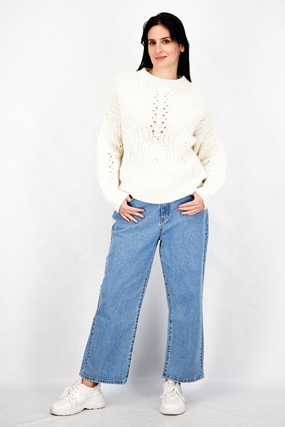 IKKS Women Band Logo Long Sleeve Textured Sweaters, White