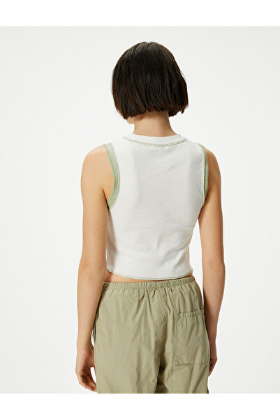 Koton Crop Atlet Bisiklet Yaka Baskılı Pamuklu