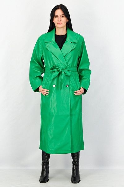 NA-KD Women Notch Collar Long Sleeve Plain Trench Coat, Green