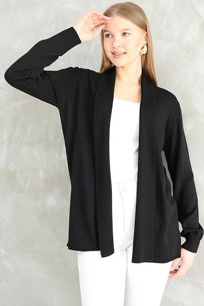 VEGENZE سترة نسائية سوداء طويلة مضلعة