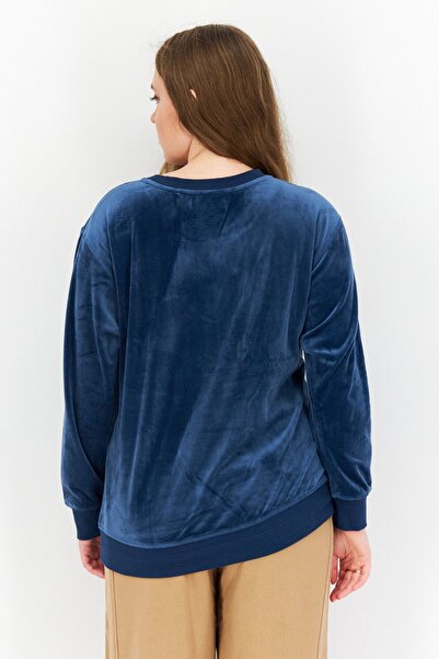Triumph Women Round Neck Velvet Sweater, Light Navy Blue