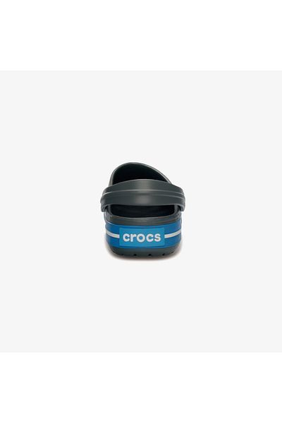 Crocs Dunkelgraue Unisex-Hausschuhe mit Crocband-Kante und blauen und weißen Streifen