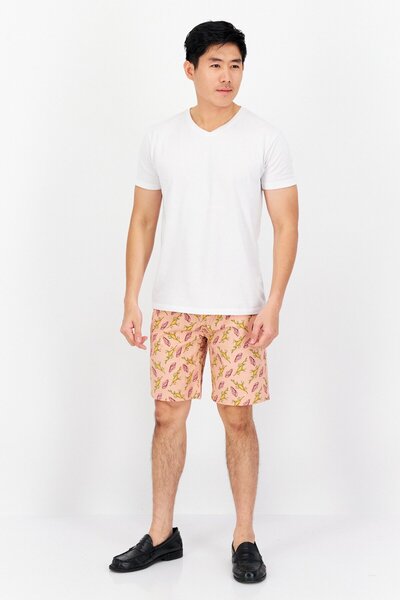 Scotch & Soda Men Regular Fit Allover Print Basic Shorts, Pink Combo