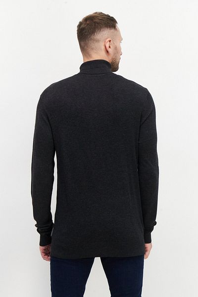 French Connection Men High Neck Long Sleeve Heather Sweater, Dark Grey