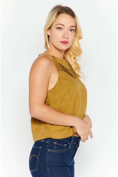 Esprit Women Crew Neck Sleeveless Solid Top, Olive