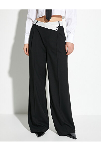 Koton Palazzo Pantolon Bol Paça Asimetrik Bel Düğmeli