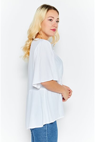 Esprit Women Tie Neck Short Sleeves Solid Blouse, White