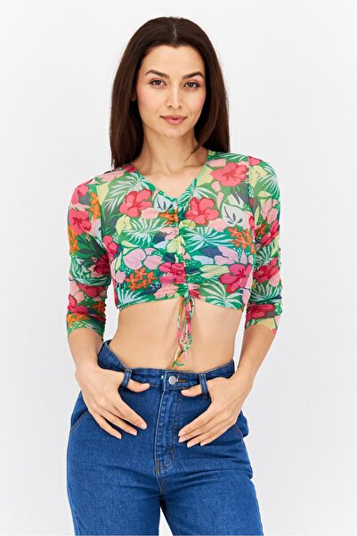 Dippin' Daisy's Women Round Neck Long Sleeve Floral Top, Green Combo