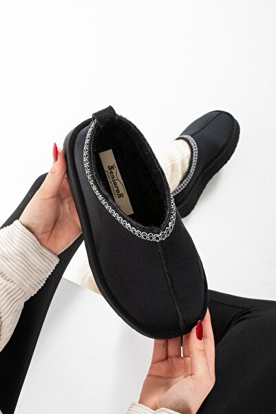 Seniorah Γυναικείες παντόφλες Sabo με επένδυση από γούνα Lisa Black Suede