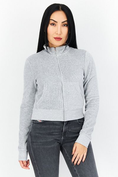 Juicy Couture Women Mock Neck Long Sleeves Heather Sweatshirt, Grey Heather