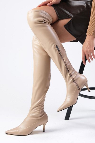 Mio Gusto Latisha Skin Color Short Heeled Stretch Boots