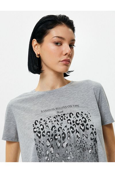 Koton Slogan Printed T-Shirt Crew Neck Short Sleeve