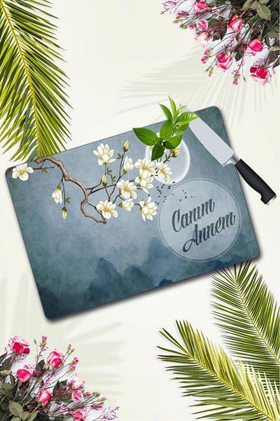 Saban 30X40 cm Glass Cutting Board Dear Mom Moon & Flowers