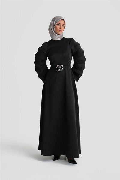 Armine Black Accordion Sleeves Stylish Dress - 24K9900