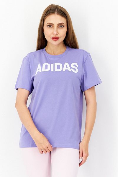 adidas Women Crew Neck Short Sleeves Brand Logo T-Shirt, Violet