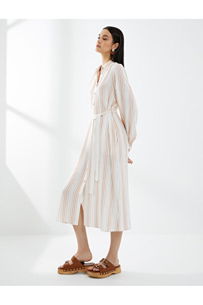 Koton Rochie cămașă midi cu mânecă lungă, cu curea din viscoză