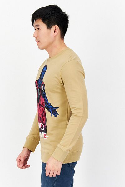 Netflix Men Crew Neck Printed Long Sleeves Sweatshirt, Tan