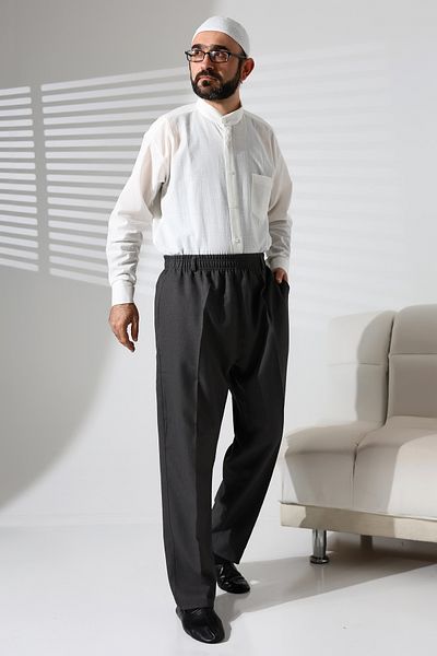 ihvanonline Men's Winter Wool Effect Elastic Waist Baggy Trousers - Smoked (Isr)
