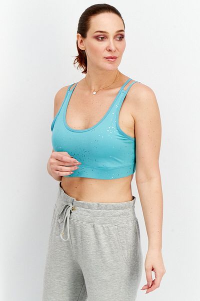 Puma Women Printed Padded Sports Bra, Turquoise