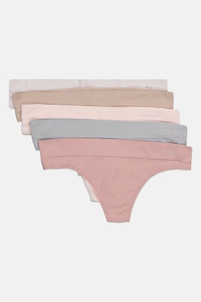 Tahari Women 5 Pack Pull-on Thong Panties, Grey