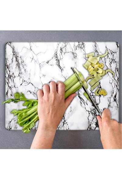 Saban 20X30 cm White Marble Glass Cutting Board