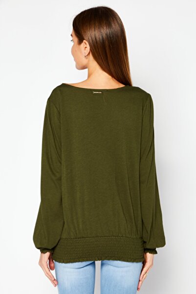 Michael Kors Women V-neck Long Sleeve Textured Top, Dark Green